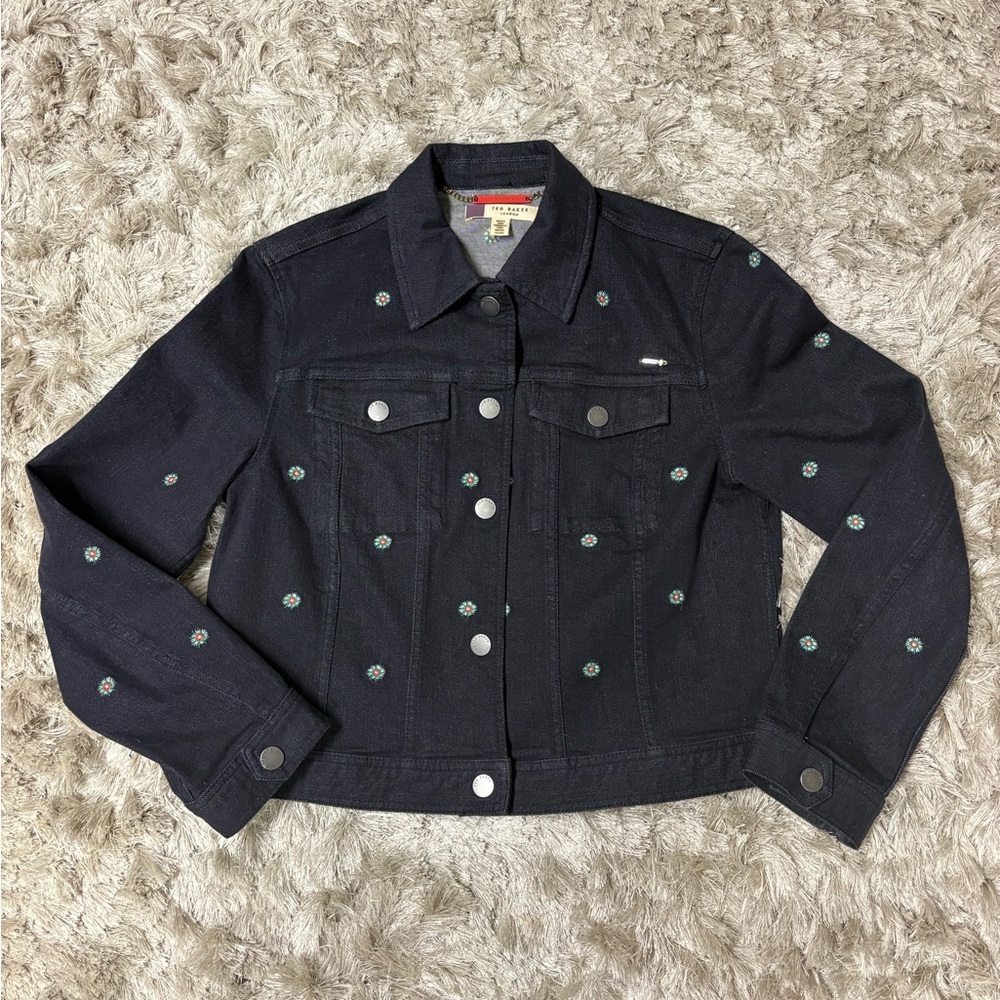 Ted Baker dark denim Jacket with Embroidered Accents